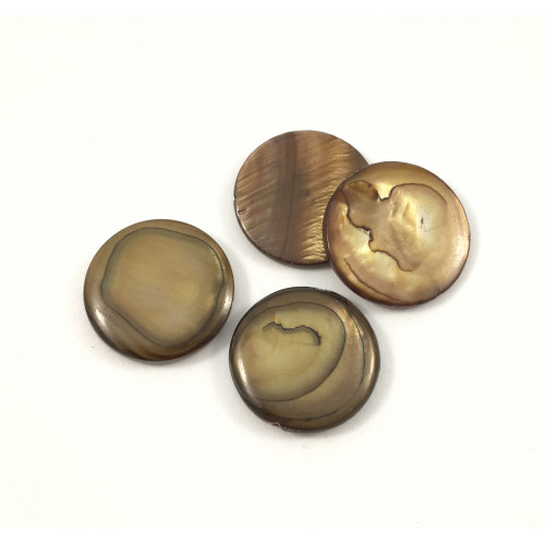 Flat 20 mm round mother-of-pearl shell brown bead*